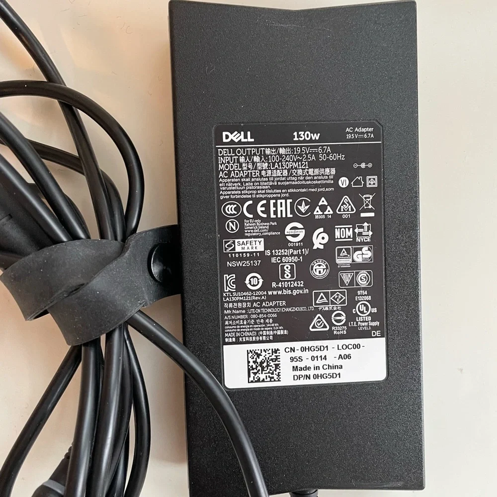 Dell 130-Watt 3-Prong AC Adapter With 6 ft Power Cord